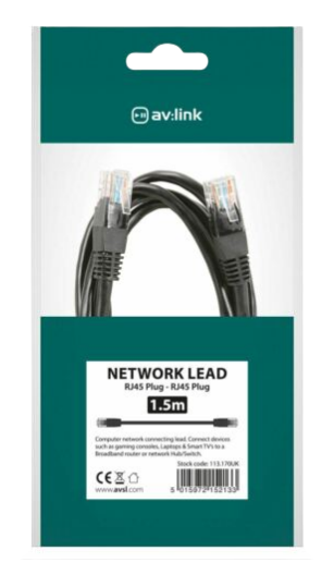 Cat5e Patch Lead UTP RJ45 plug to RJ45 plug 1.5m Box of 5 AV Link