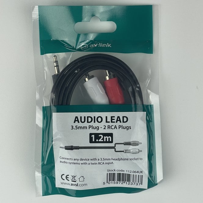 AUX (3.5mm) To 2 Phono Lead 1.2 Metre Box of 6 AV Link