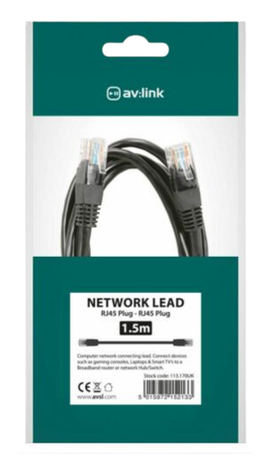 [ME354 - £1.20 each] Cat5e Patch Lead UTP RJ45 plug to RJ45 plug 1.5m Box of 5 AV Link